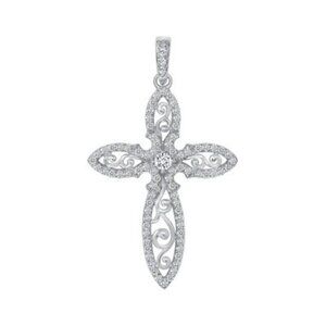 925 STERLING SILVER SWIRL CZ CROSS PENDANT